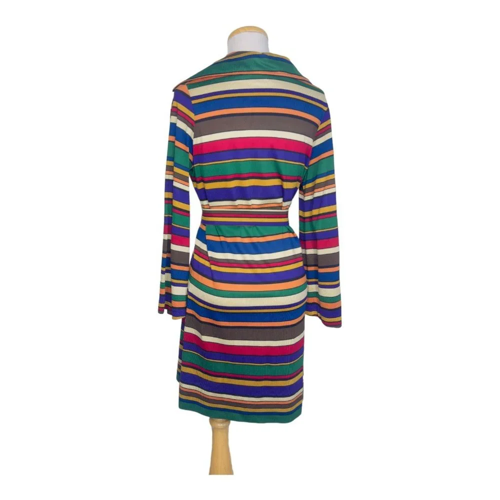 Sunny South Fashions of Dallas Striped Silk Knit Dress Vintage 1970s Rainbow - Picture 7 of 12